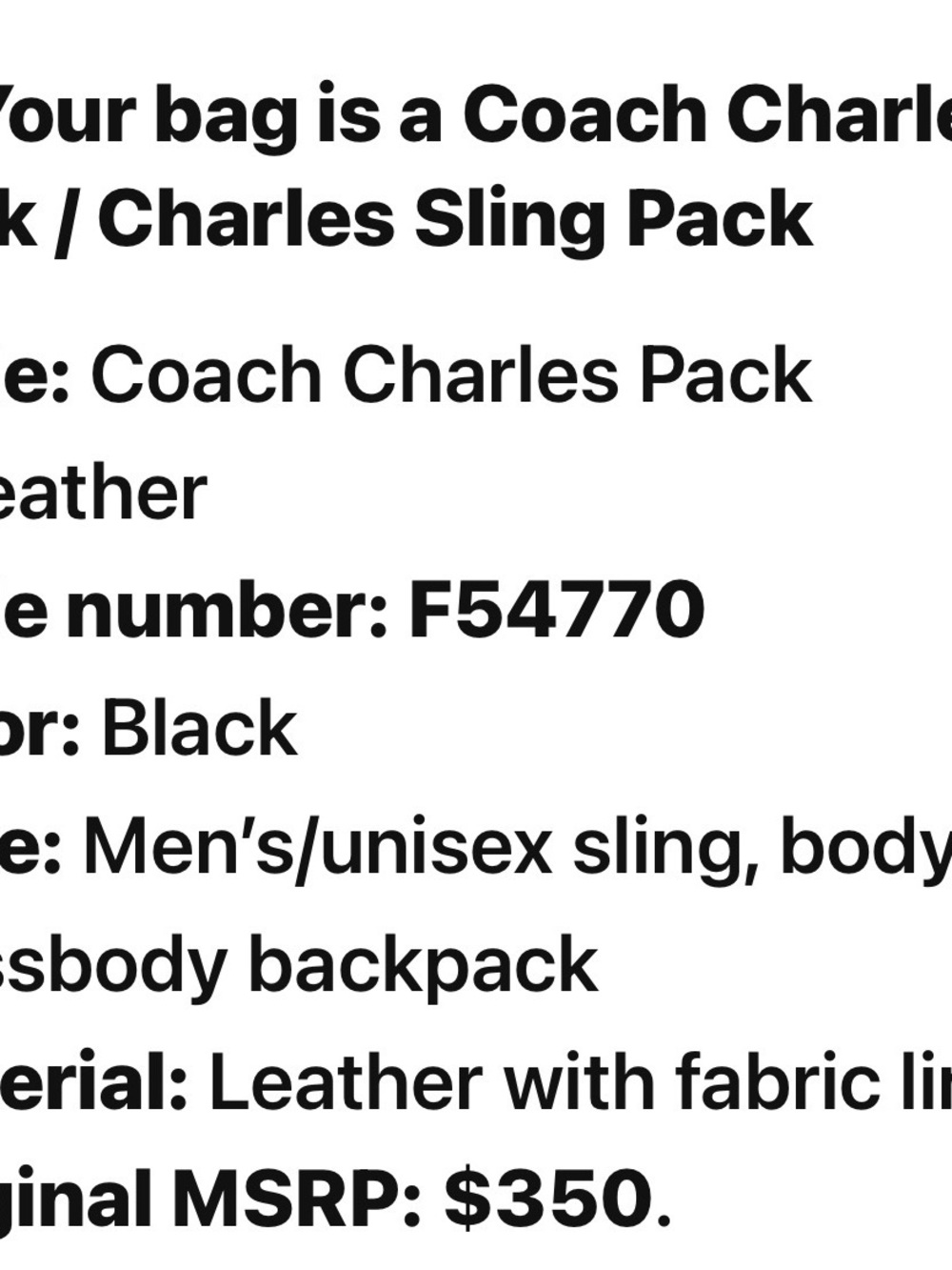 2018 Coach Charles F54770 Leather Sling Pack. - Picture 9 of 12